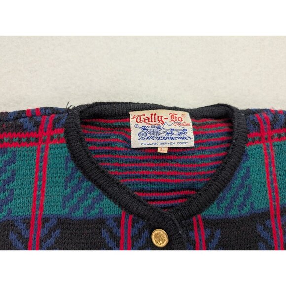 Tally Ho Vintage Women's Cardigan Sweater Size Large Green Plaid - Picture 6 of 14